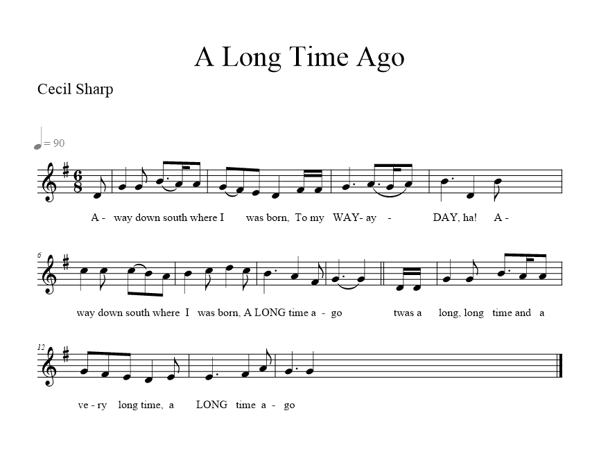 a-long-time-ago-cecil-sharp-version music notation