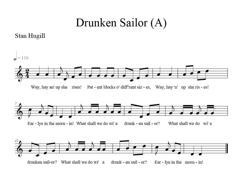 drunken-sailor-a musical notation