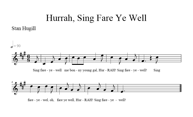 hurrah-sing-fare-ye-well music notation