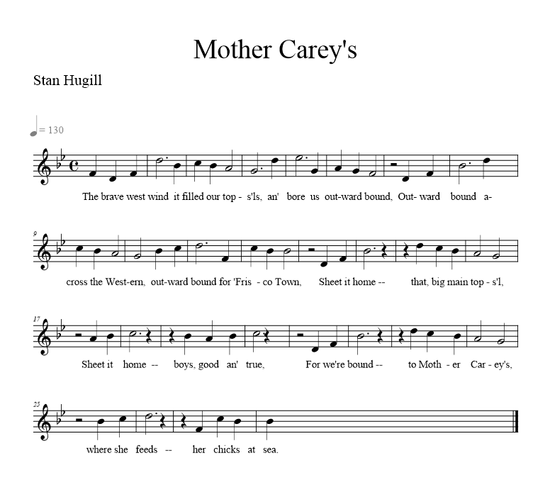 Mother Carey's - music notation