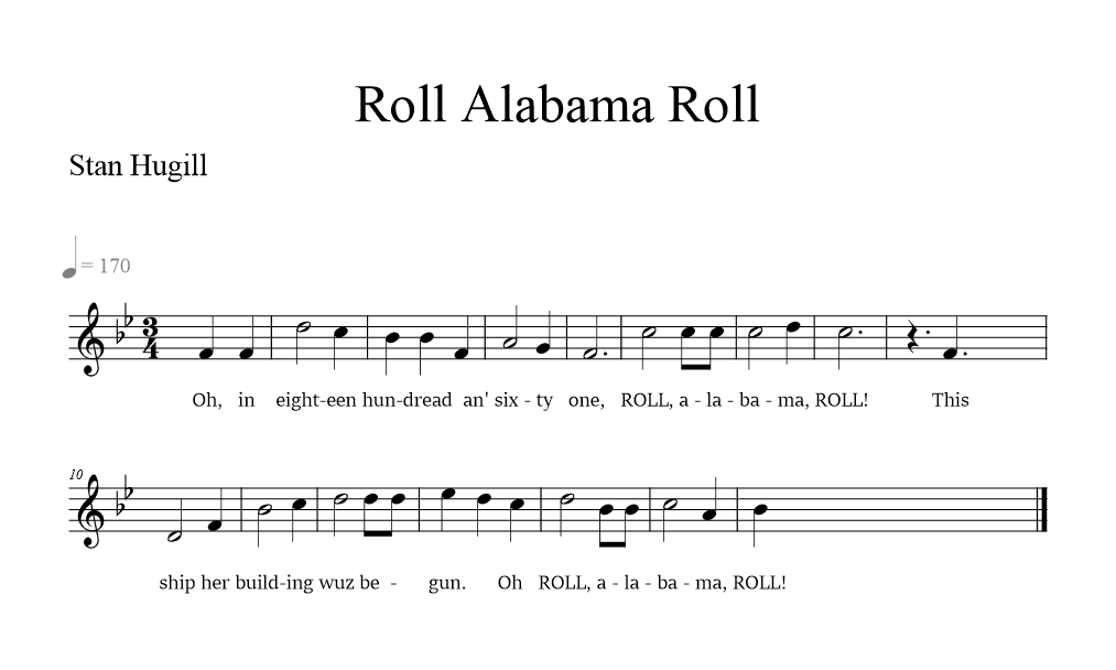 roll-alabama-roll music notation