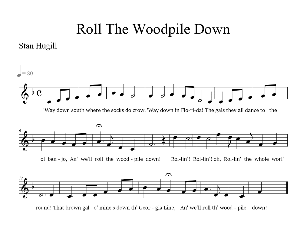 roll-the-woodpile-down music notation