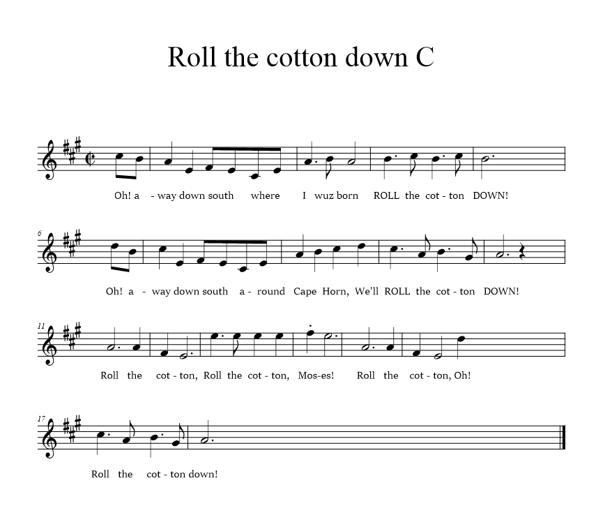 roll-the-cotton-down-c music notation
