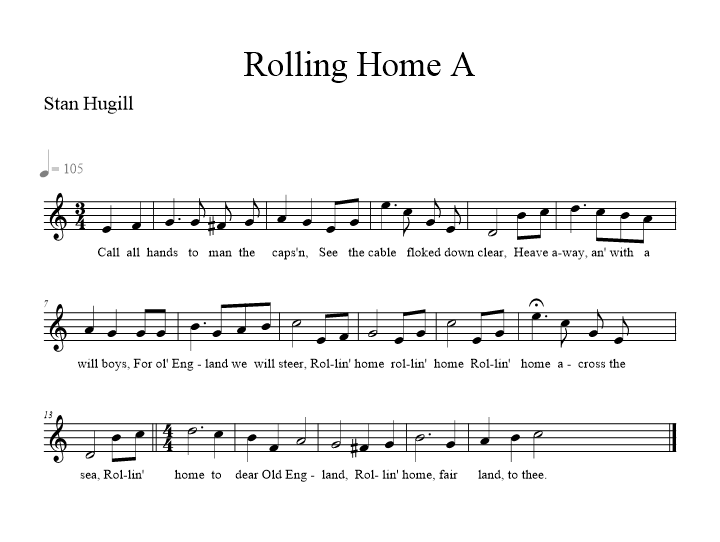 Rolling Home A - music notation