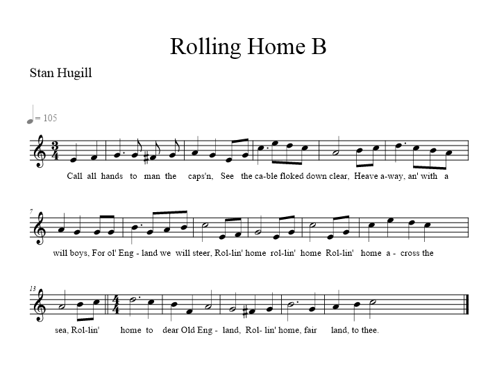Rolling Home B - music notation