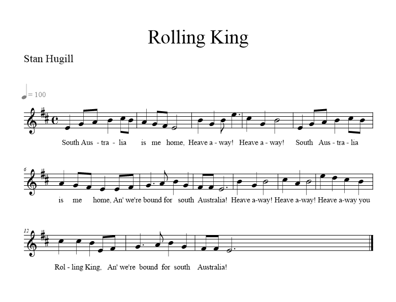 Rolling King - music notation