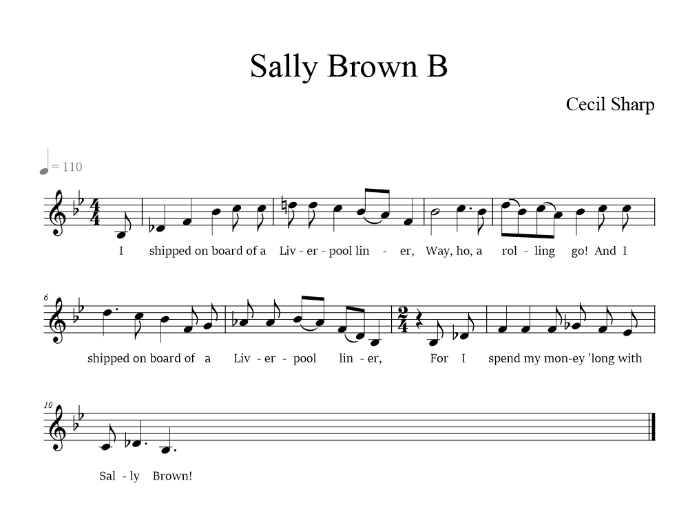 Sally Brown B - music notation
