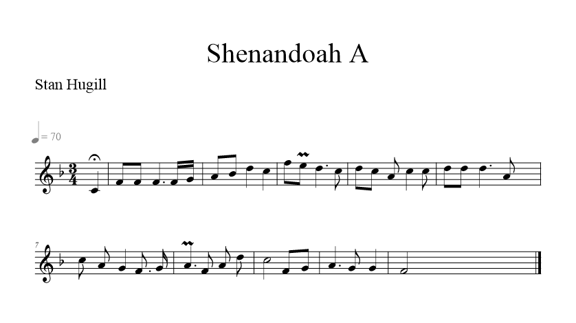 Shenandoah A music notation