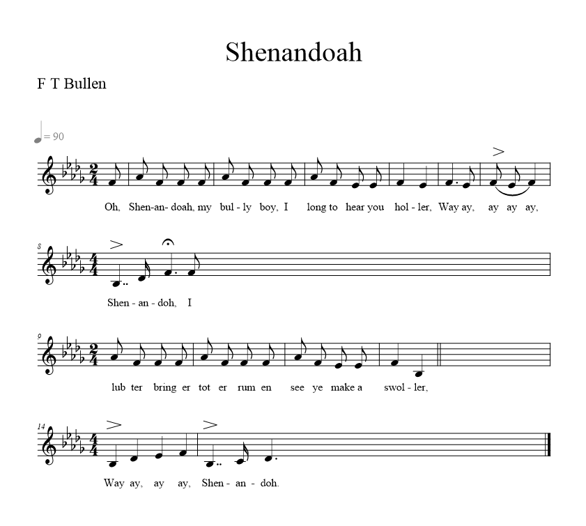 Shenandoah - Bullen music notation