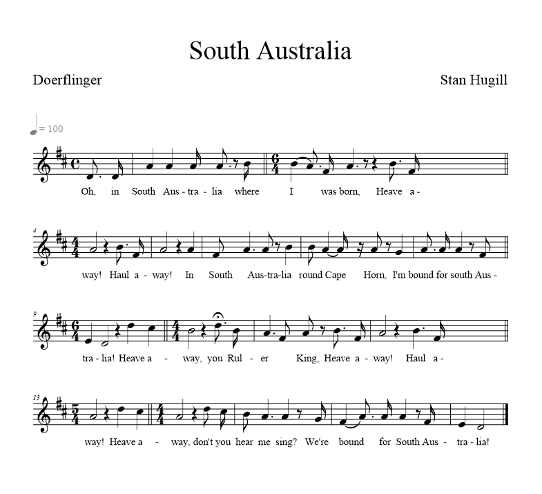 South Australia (Doerflinger Version) - music notation