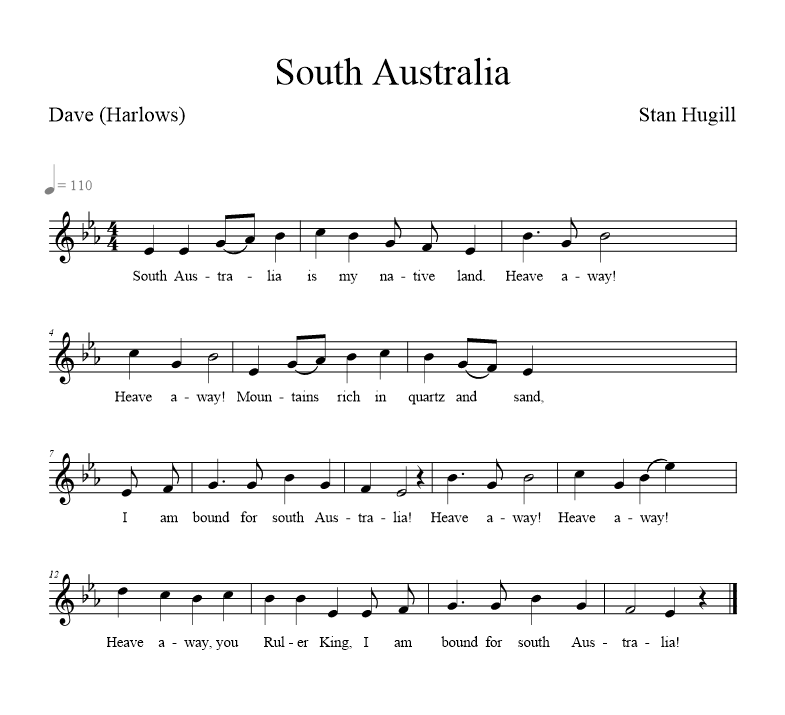 South Australia (Harlow version) - music notation