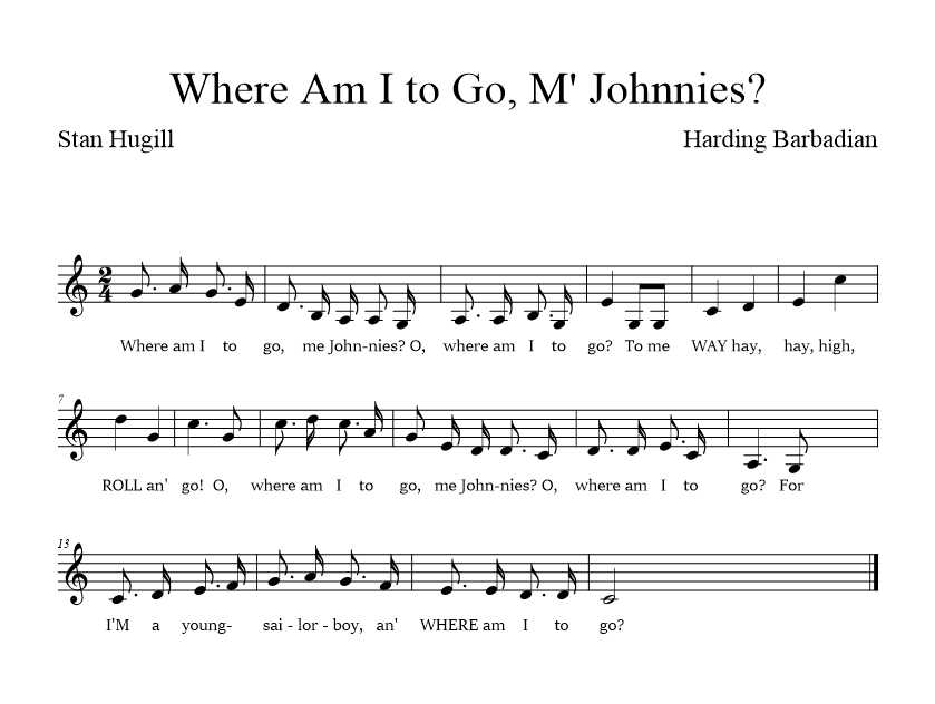 Where Am I To Go M' Johnnies? music notation
