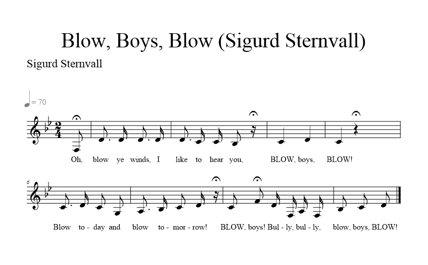 Oh Blow Ye Winds I Like To Hear You - music notation