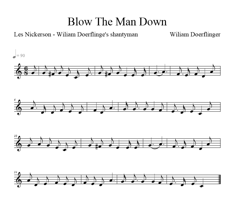 Blow The Man Down (IV - Doerflinger) - music notation