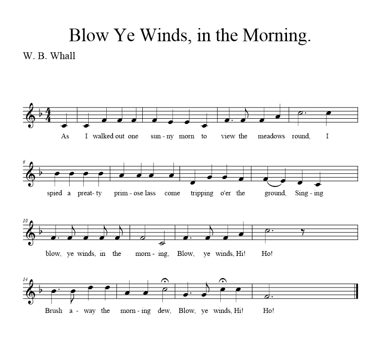 Blow Ye Winds in the Morning - music notation