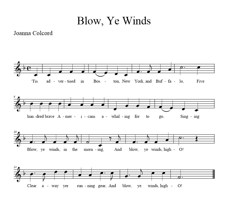 Blow Ye Winds (C) - musical notation