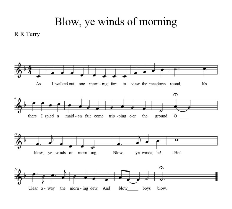 Blow ye winds of morning - music notation