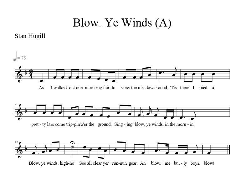 Blow. Ye Winds (A) - music notation