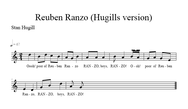 Reuben Ranzo - Hugills version - notation