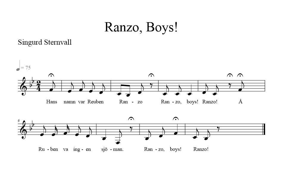 Reuben Ranzo - Sternvall version music notation
