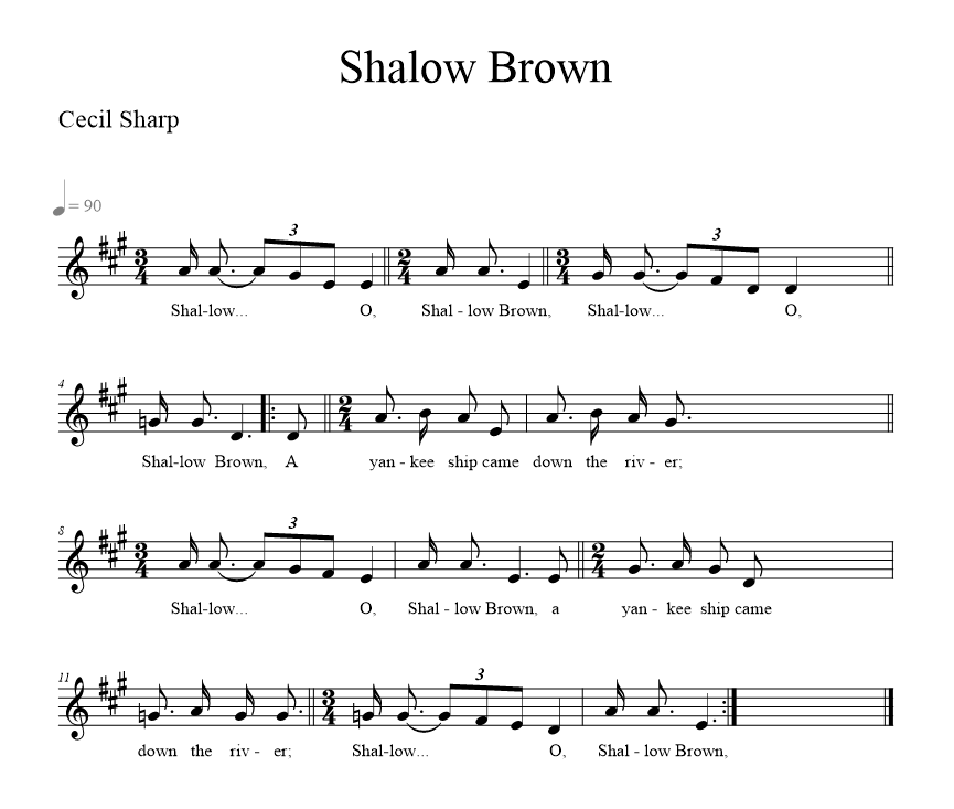 Shallow Brown - Cecil Sharp - music notation