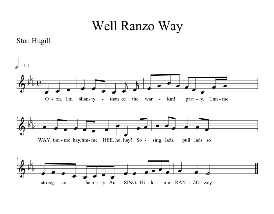 Well Ranzo Way - music notation