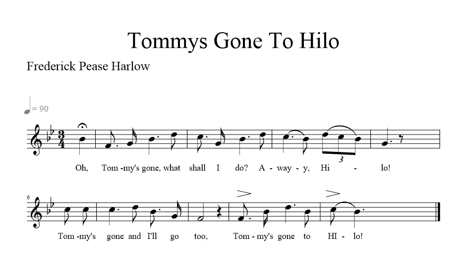 Tommys Gone To Hilo - music notation