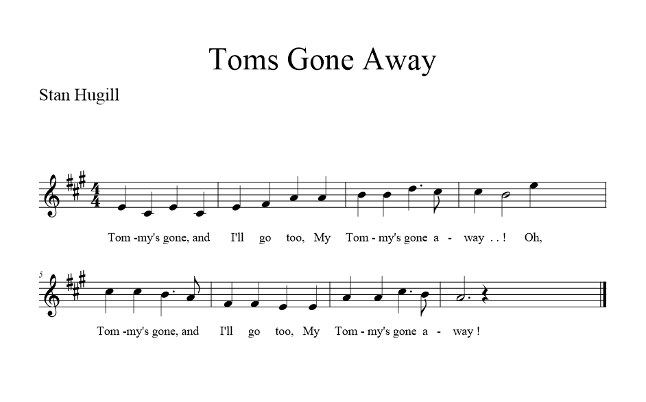 Toms Gone Away - music notation