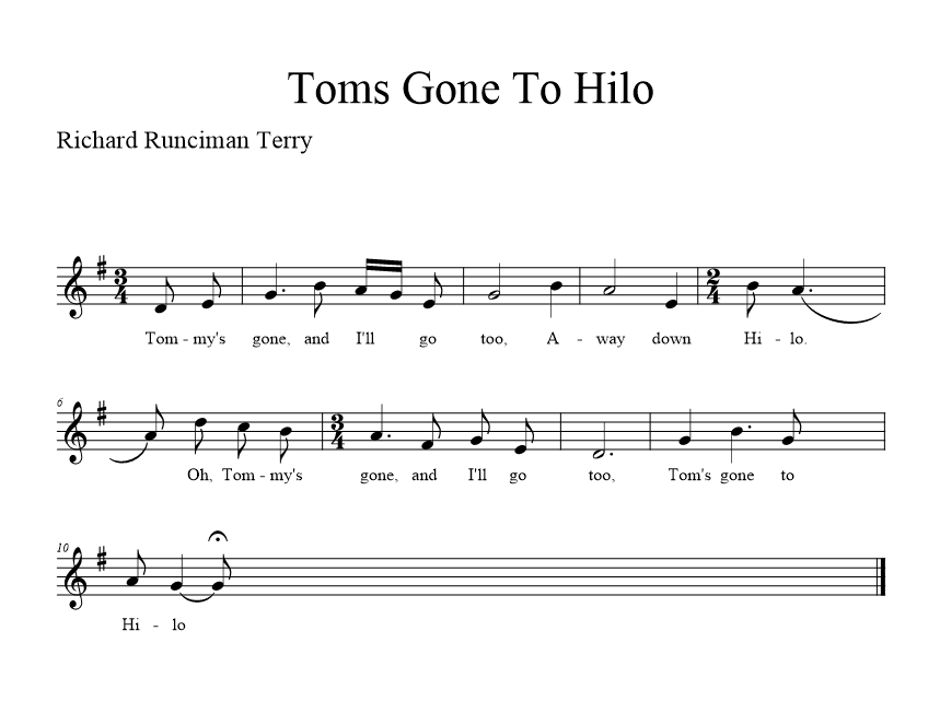 Toms Gone To Hilo – Terry - music notation