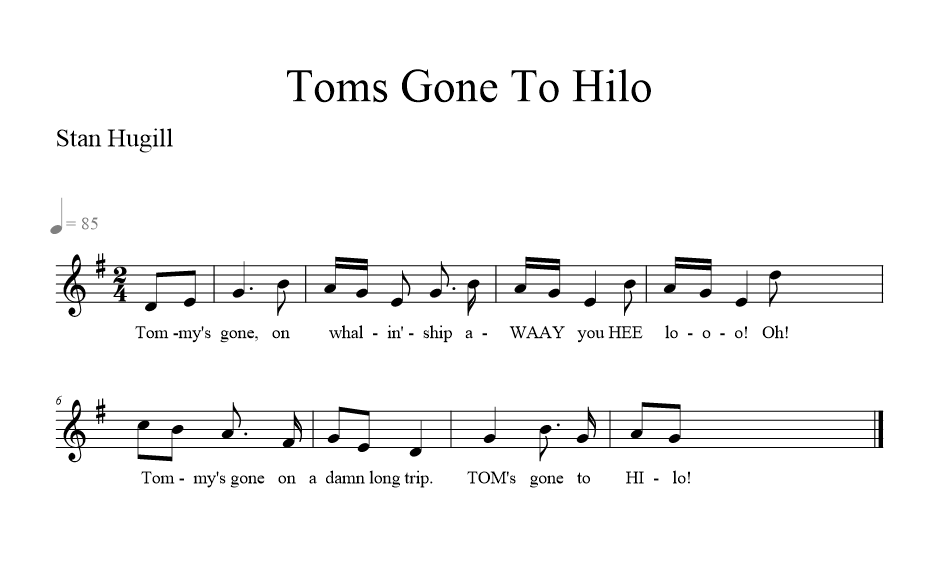 Toms Gone To Hilo - Bill Dowling - music notation
