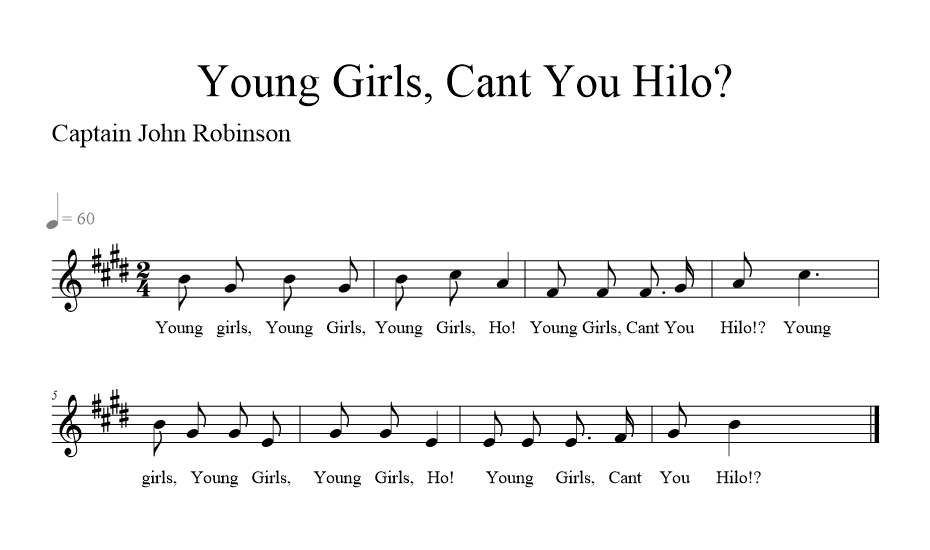 Young Girls Cant You Hilo - music notation