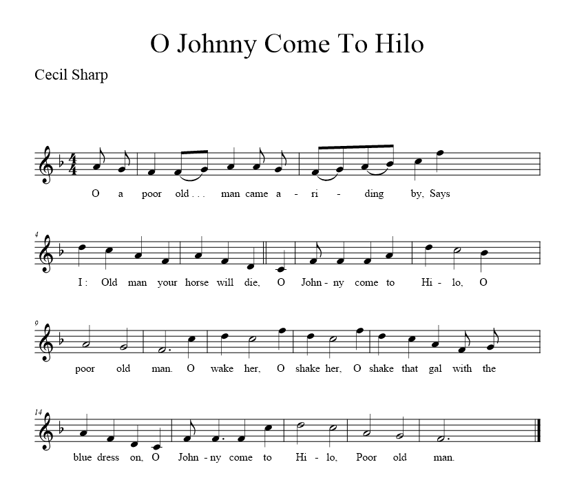 O Johnny Come To Hilo - music notation