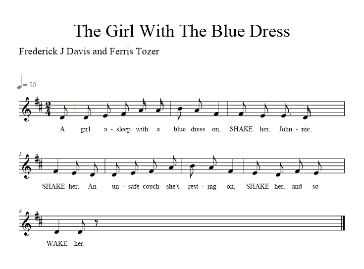 The Girl With The Blue Dress (Davis & Tozer) - music notation