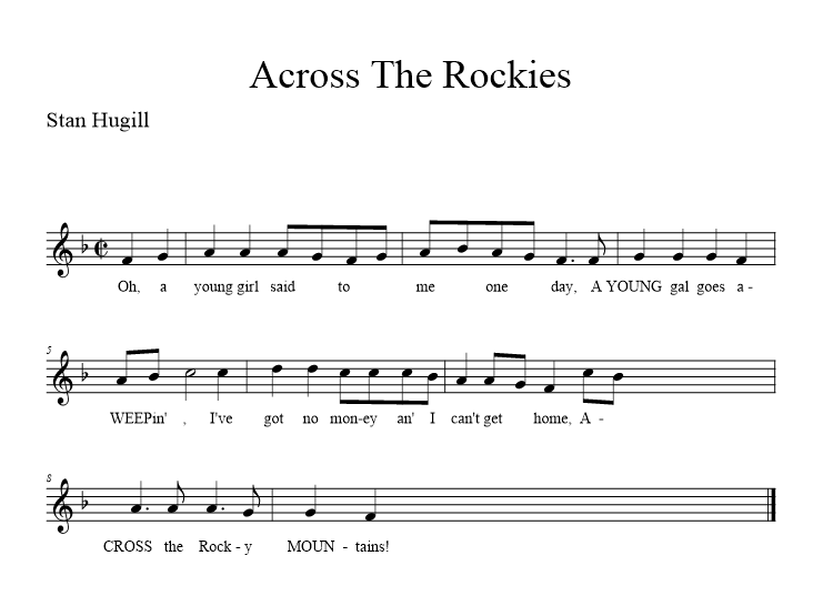 Across The Rockies -music notation