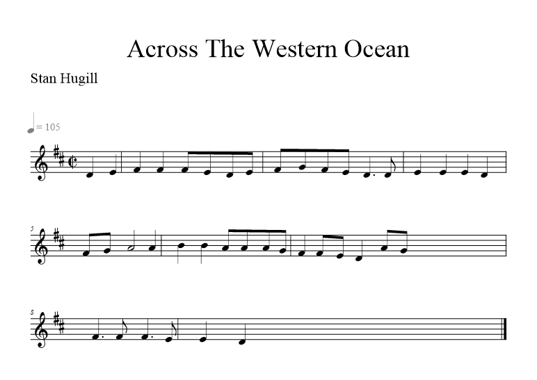 Across The Western Ocean - music notation