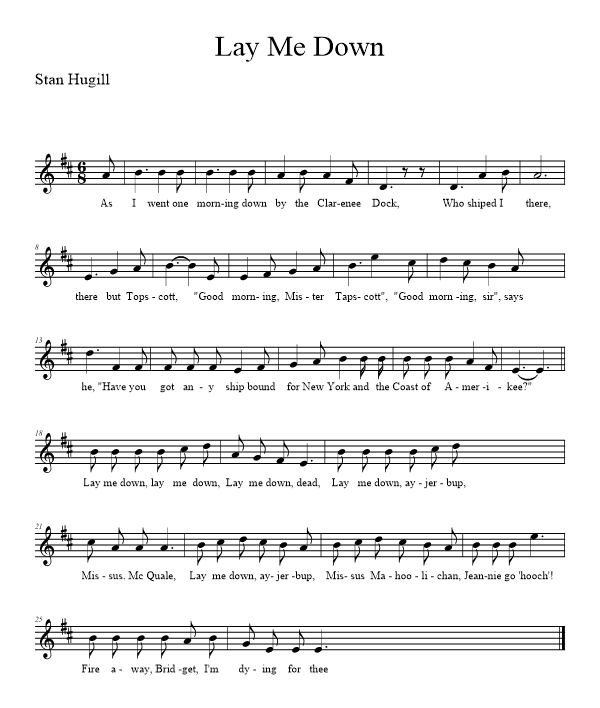 Lay Me Down - music notation