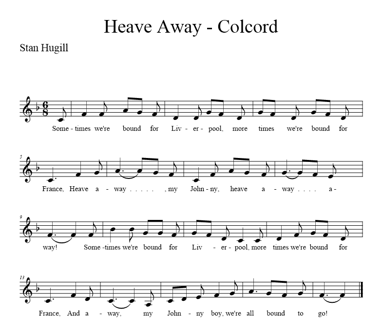 Heave Away - Colcord - music notation