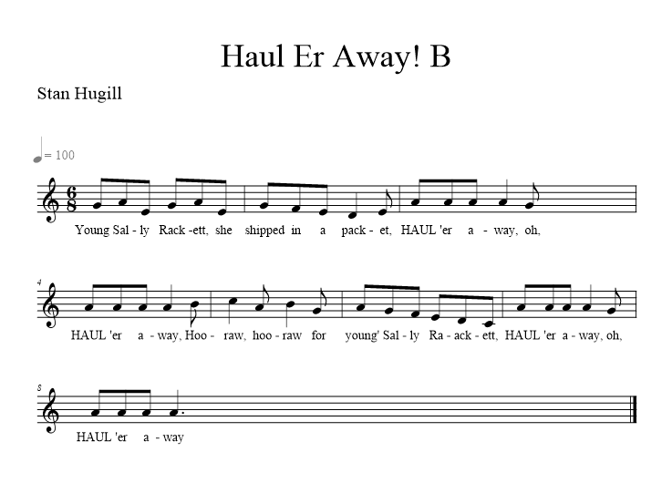Haul Er Away! B - music notation
