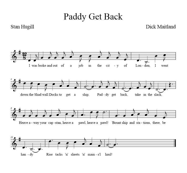 Paddy Get Back - Dick Maitland - music notation