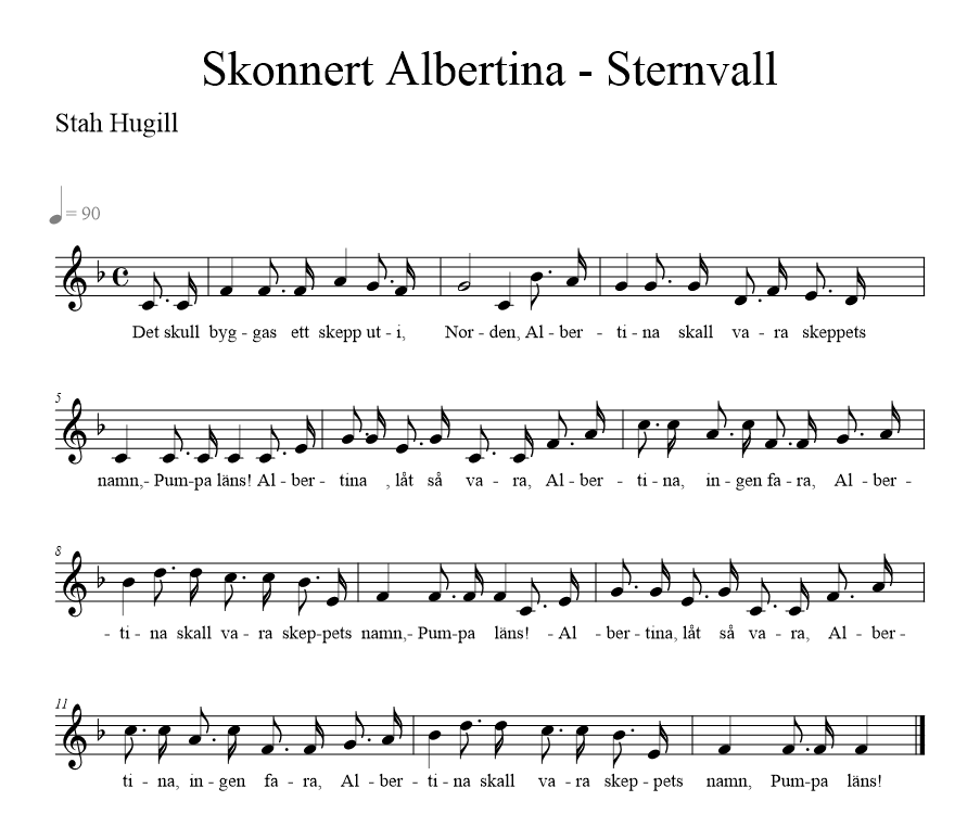 Skonnert Albertina - Sternvall - music notation