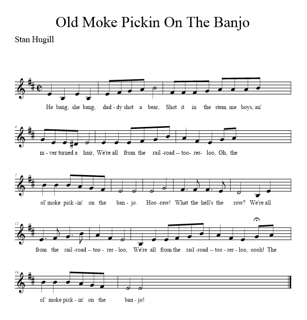 Old Moke Pickin On The Banjo - music notation