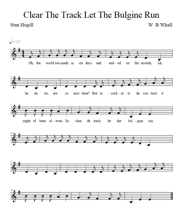 Clear The Track Let The Bulgine Run - Whall - music notation