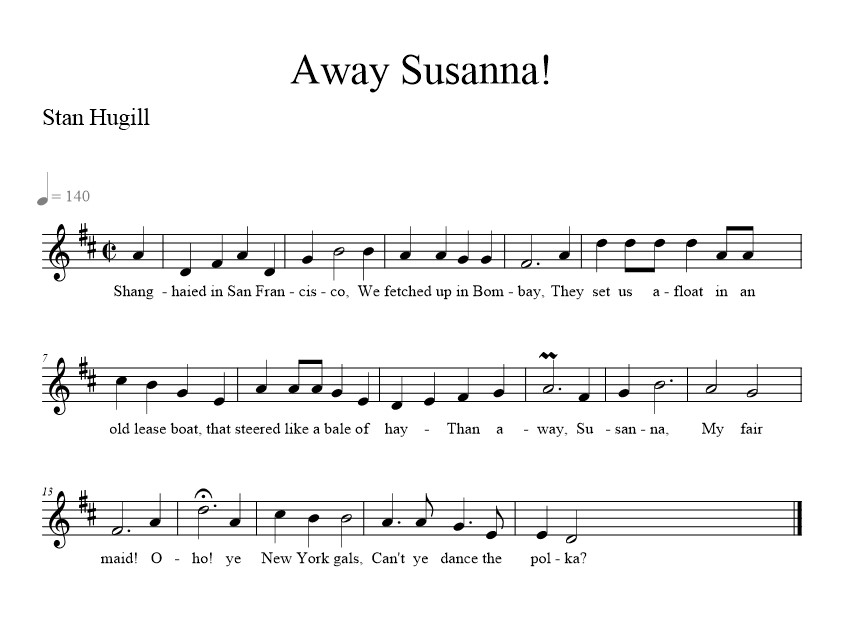 Away Susanna! - music notation