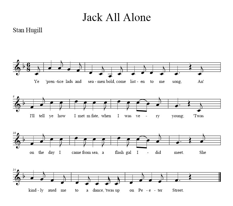 Jack All Alone - music notation