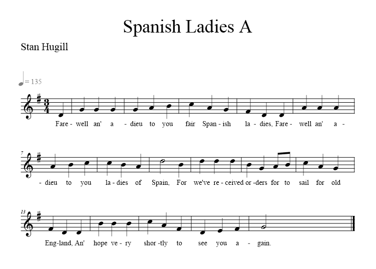 Spanish Ladies A - music notation