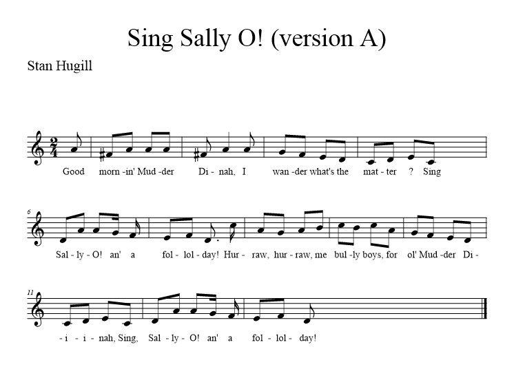 Sing Sally O! (version A) - music notation