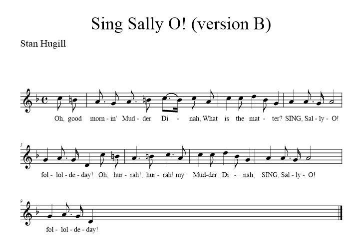 Sing Sally O! (version B) - music notation