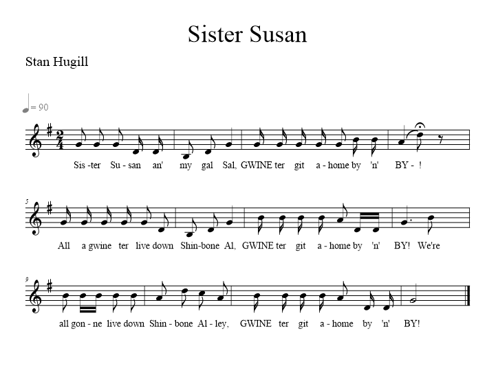 Sister Susan - music notation