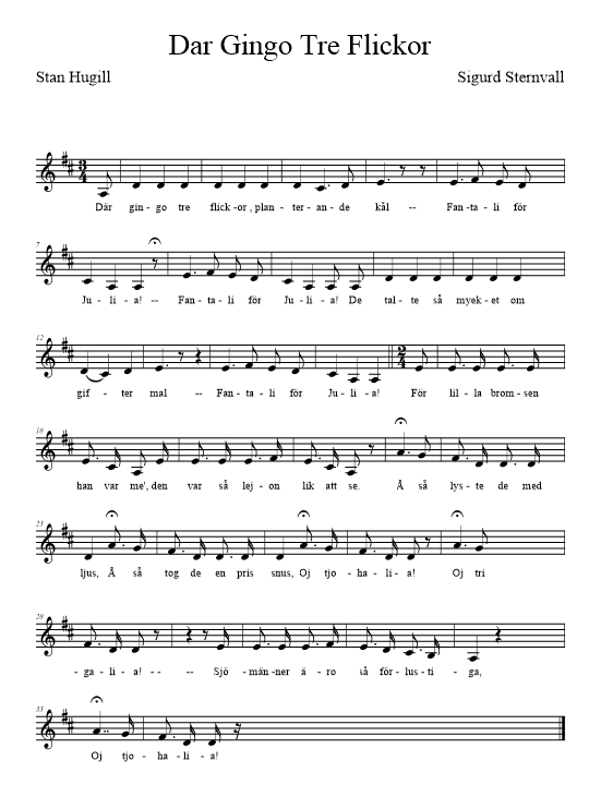 Dar Gingo Tre Flickor - music notation