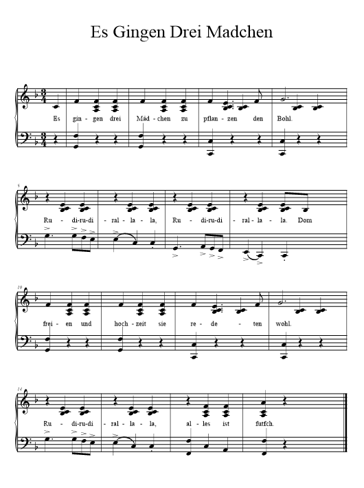 Es Gingen Drei Madchen - music notation